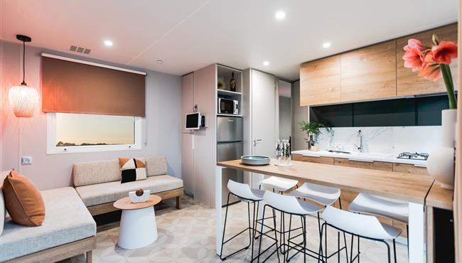 Hütte Mobilheim zu vermieten 3 Schlafzimmer Camping Kost Ar Moor Fouesnant Bretagne