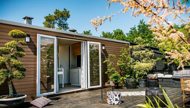 Mobilheim Cottage zu vermieten 3 Schlafzimmer Whirlpool Spa Campingplatz Kost Ar Moor Fouesnant Bretagne