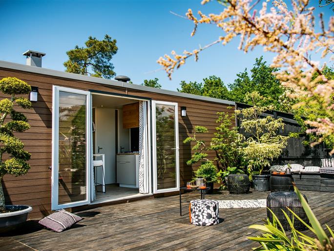 Mobilheim Cottage zu vermieten 3 Schlafzimmer Whirlpool Spa Campingplatz Kost Ar Moor Fouesnant Bretagne
