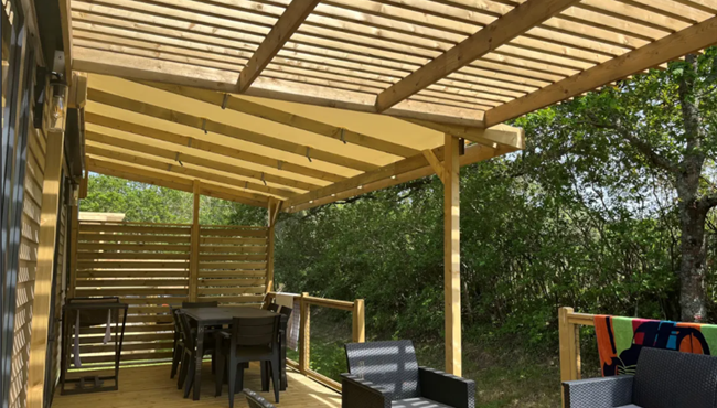 Hütte mobilheim zu vermieten premium gartenseite campingplatz Kost Ar Moor fouesnant bretagne