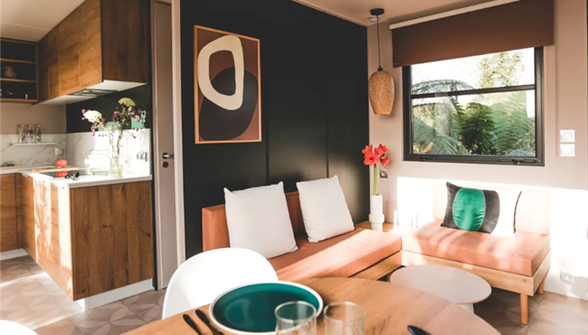 Hütte mobilheim zu vermieten premium gartenseite campingplatz Kost Ar Moor fouesnant bretagne
