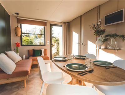 Hütte mobilheim zu vermieten premium gartenseite campingplatz Kost Ar Moor fouesnant bretagne