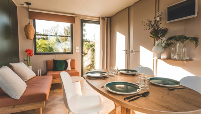 Hütte mobilheim zu vermieten premium gartenseite campingplatz Kost Ar Moor fouesnant bretagne