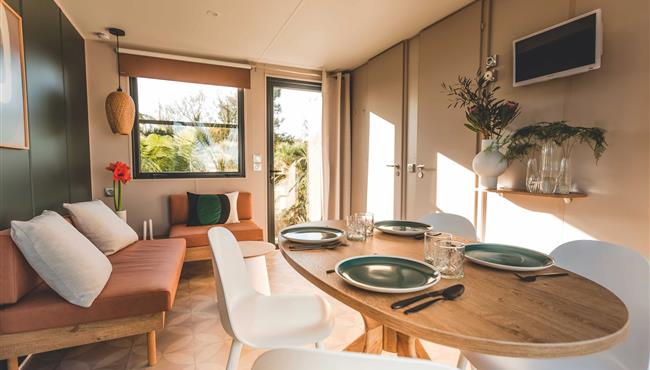 Hütte mobilheim zu vermieten premium gartenseite campingplatz Kost Ar Moor fouesnant bretagne