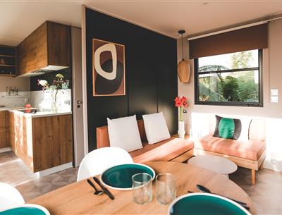 Hütte mobilheim zu vermieten premium gartenseite campingplatz Kost Ar Moor fouesnant bretagne