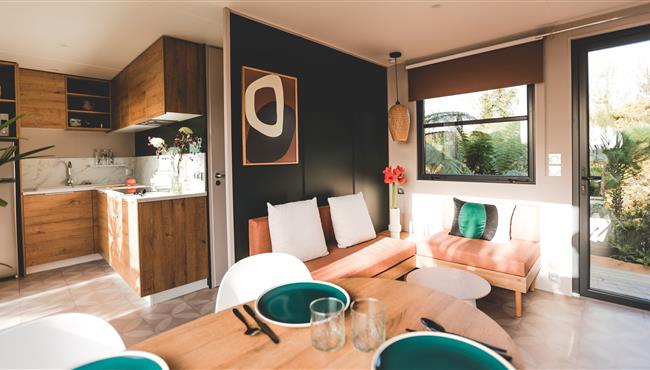 Hütte mobilheim zu vermieten premium gartenseite campingplatz Kost Ar Moor fouesnant bretagne