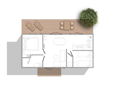 Hütte mobilheim zu vermieten premium gartenseite campingplatz Kost Ar Moor fouesnant bretagne