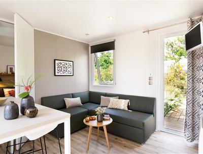 Mobilheim Cottage zu vermieten 3 Schlafzimmer Whirlpool Spa Campingplatz Kost Ar Moor Fouesnant Bretagne