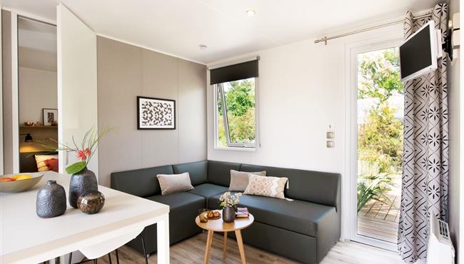 Mobilheim Cottage zu vermieten 3 Schlafzimmer Whirlpool Spa Campingplatz Kost Ar Moor Fouesnant Bretagne