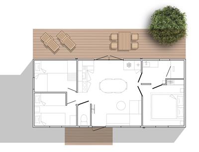 Mobilheim Cottage zu vermieten 3 Schlafzimmer Whirlpool Spa Campingplatz Kost Ar Moor Fouesnant Bretagne