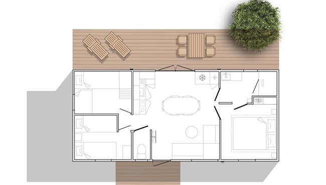 Mobilheim Cottage zu vermieten 3 Schlafzimmer Whirlpool Spa Campingplatz Kost Ar Moor Fouesnant Bretagne