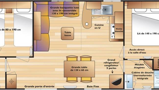 Mobilheim Cottage zu vermieten 3 Schlafzimmer Whirlpool Spa Campingplatz Kost Ar Moor Fouesnant Bretagne