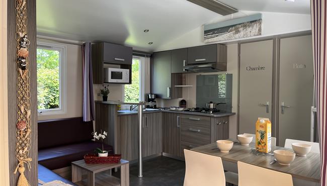 Mobilheim Cottage zu vermieten 3 Schlafzimmer Whirlpool Spa Campingplatz Kost Ar Moor Fouesnant Bretagne