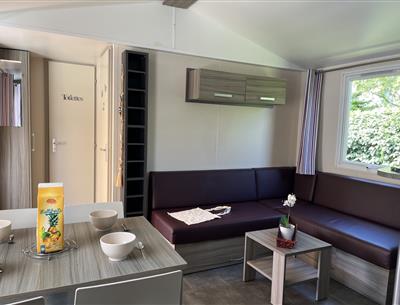 Mobilheim Cottage zu vermieten 3 Schlafzimmer Whirlpool Spa Campingplatz Kost Ar Moor Fouesnant Bretagne