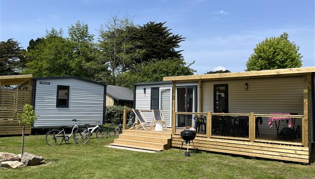 Hütte Mobilheim zu vermieten 3 Schlafzimmer Camping Kost Ar Moor Fouesnant Bretagne
