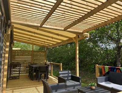Hütte mobilheim zu vermieten premium gartenseite campingplatz Kost Ar Moor fouesnant bretagne
