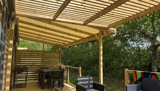 Hütte mobilheim zu vermieten premium gartenseite campingplatz Kost Ar Moor fouesnant bretagne